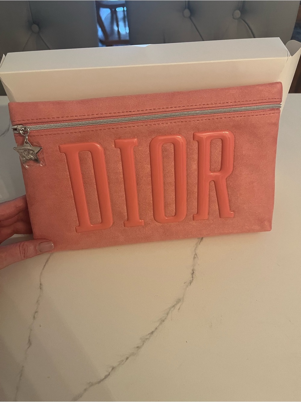 Dior Pink Suede Cosmetic Zip Pouch
